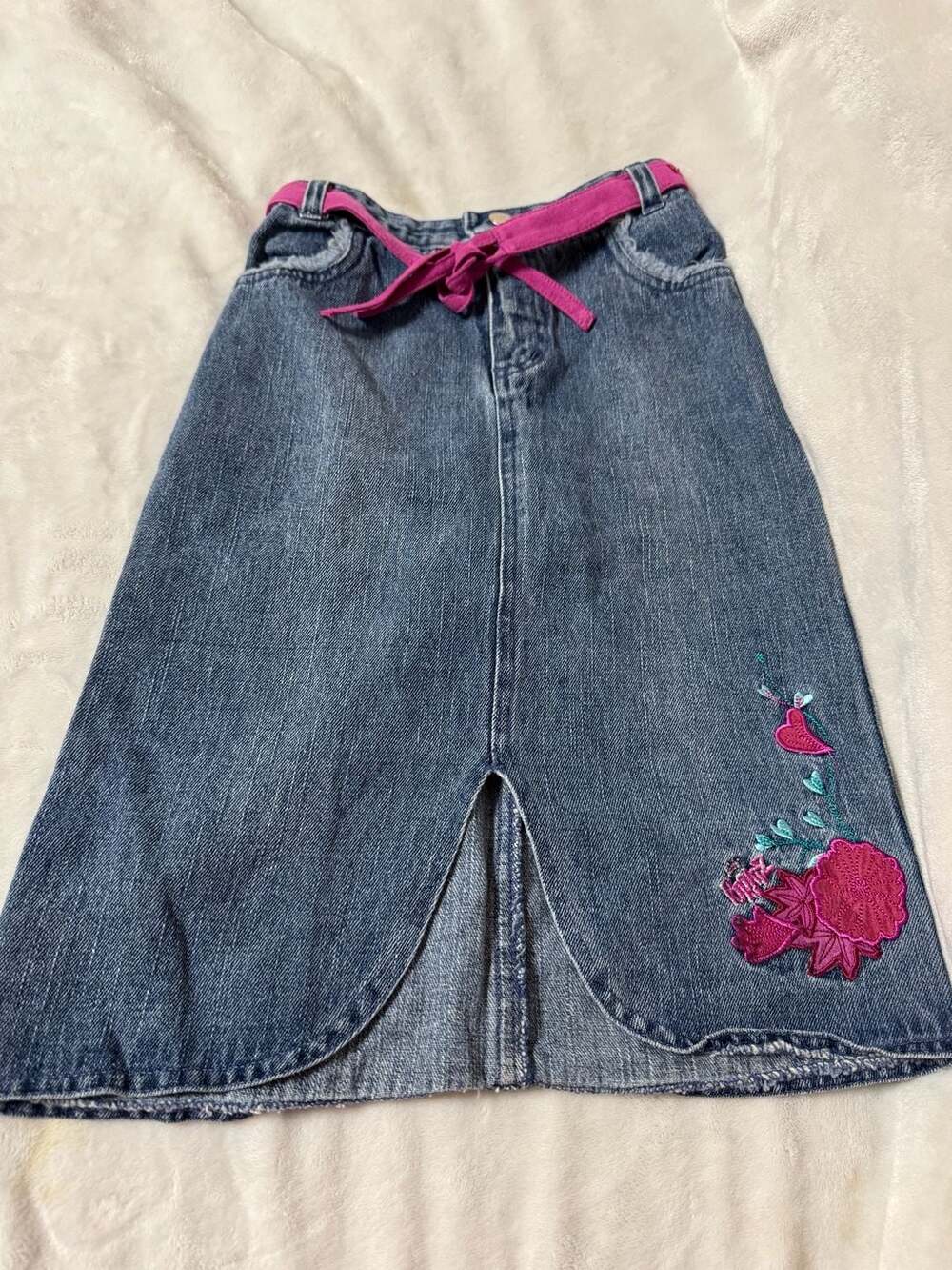 Bratz Girls Denim Skirt Size 6/6X Embroidered Floral Tie Waist